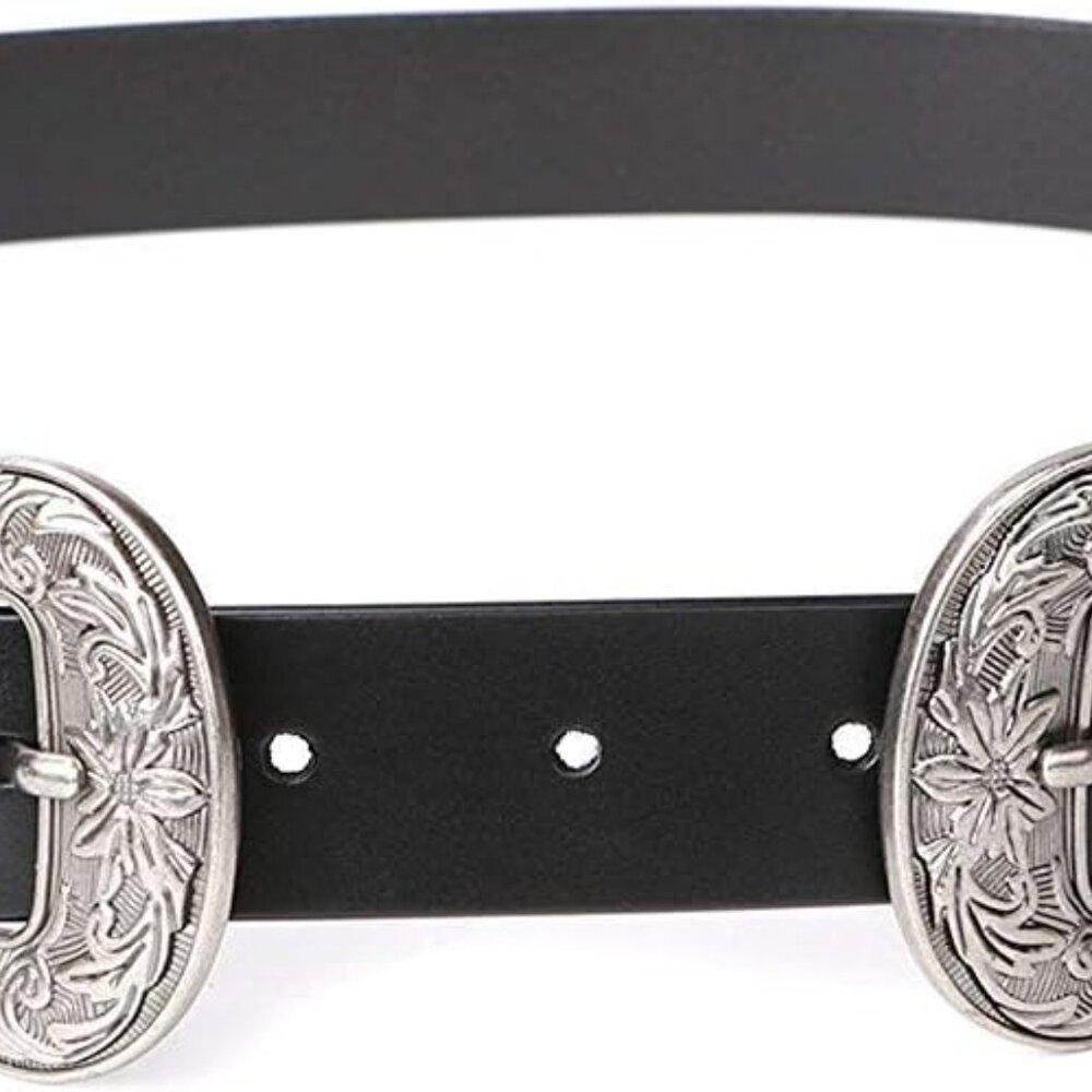 Women Leather Belts Ladies Vintage Western Design Black Waist Belt for Pants Dre